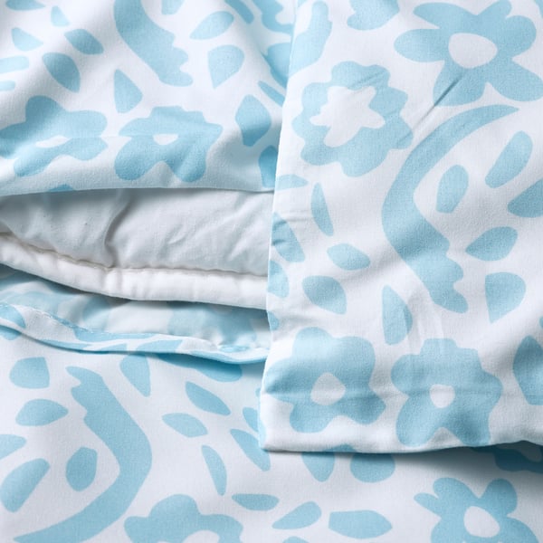 CYMBALBLOMMA duvet cover and 2 pillowcases, white/blue, 240x220/50x80 cm
