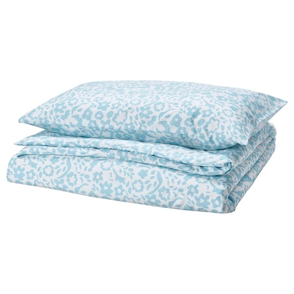 Ikea CYMBALBLOMMA - Duvet cover and pillowcase, white/blue, 150x200/50x80 cm