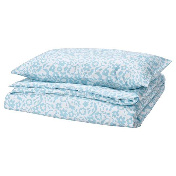 CYMBALBLOMMA - Duvet cover and pillowcase, white/blue, 150x200/50x80 cm