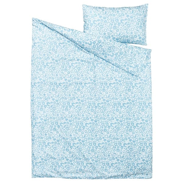 Ikea CYMBALBLOMMA - Duvet cover and pillowcase, white/blue, 150x200/50x80 cm