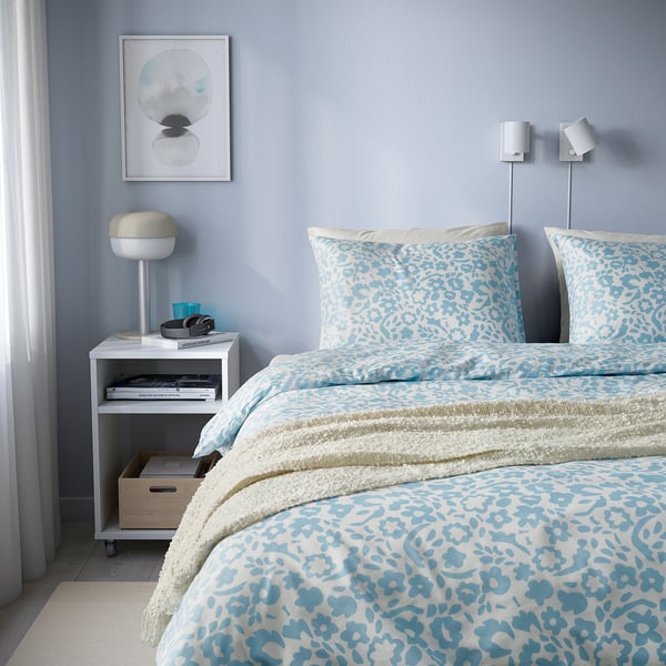 CYMBALBLOMMA duvet cover and pillowcase, white/blue, 150x200/50x80 cm