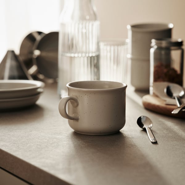 DAGGASTER mug, dotted/light beige, 40 cl