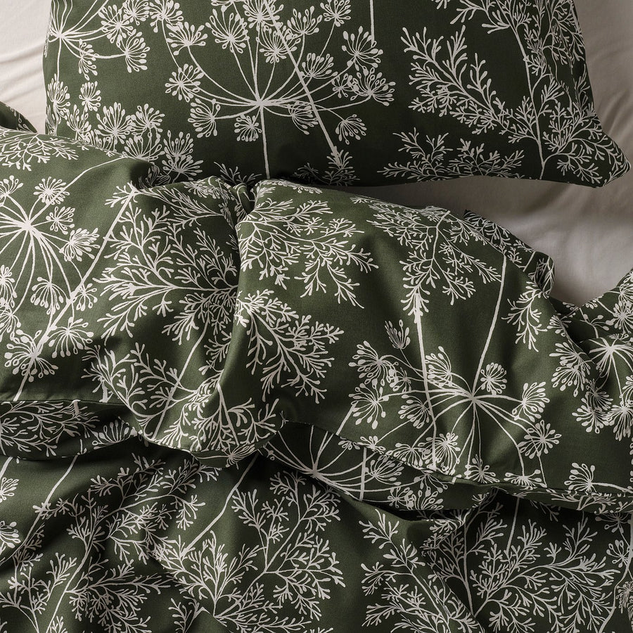 DAGGBJÖRNBÄR duvet cover and 2 pillowcases, dark green/floral pattern, 240x220/50x80 cm