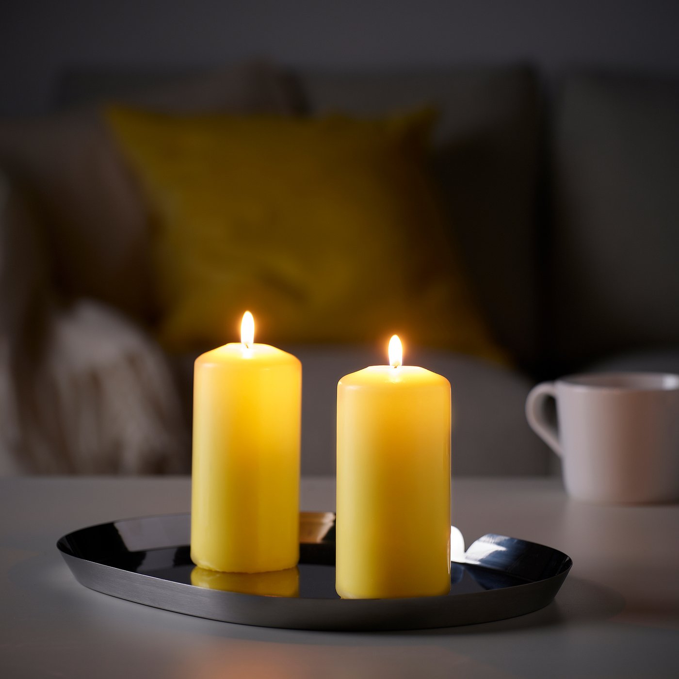 DAGLIGEN unscented pillar candle, pale yellow, 14 cm 40 hr