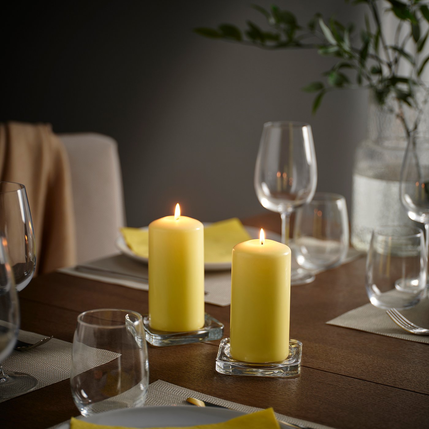 DAGLIGEN unscented pillar candle, pale yellow, 14 cm 40 hr
