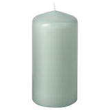 DAGLIGEN unscented pillar candle, light grey-green, 14 cm 40 hr