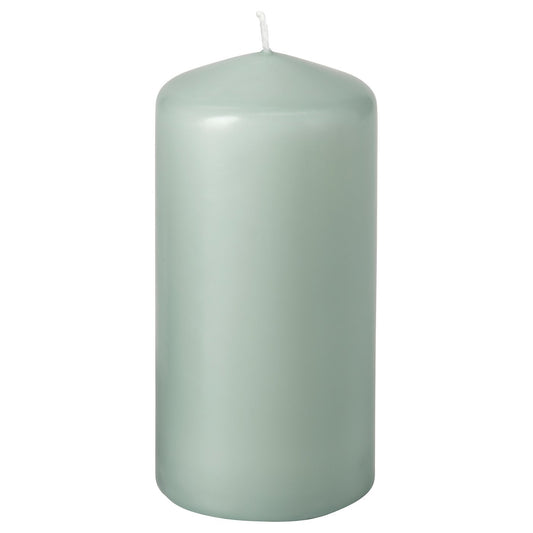 DAGLIGEN unscented pillar candle, light grey-green, 6.8 cm