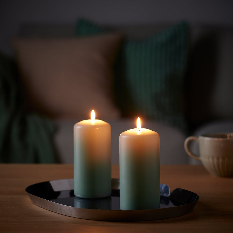 DAGLIGEN unscented pillar candle, light grey-green, 6.8 cm