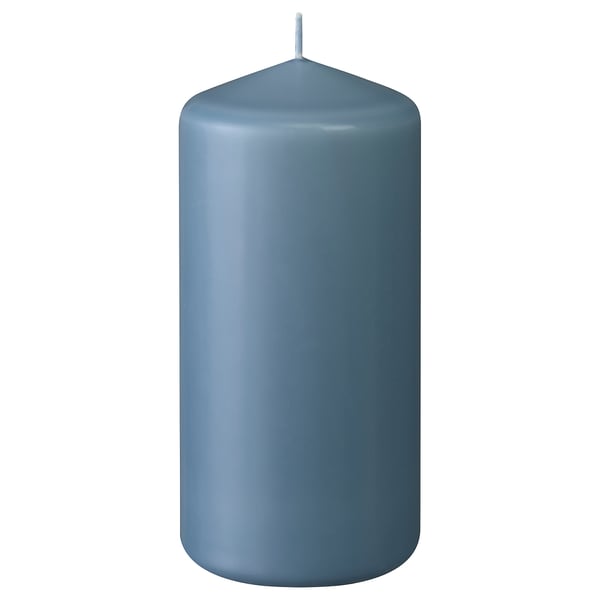 DAGLIGEN unscented pillar candle, dark grey-blue, 14 cm