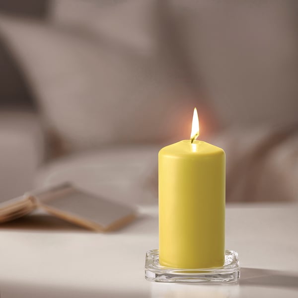 DAGLIGEN - DAGLIGEN Unscented pillar candle, yellow, 14 cm