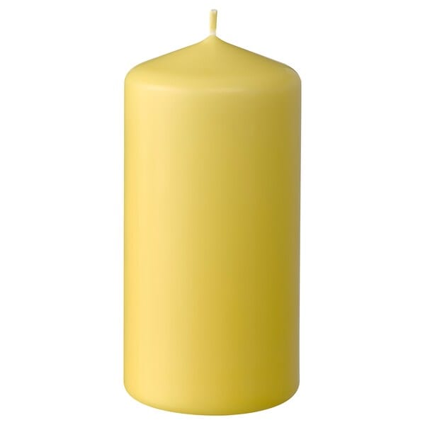DAGLIGEN - Unscented pillar candle, yellow, 14 cm