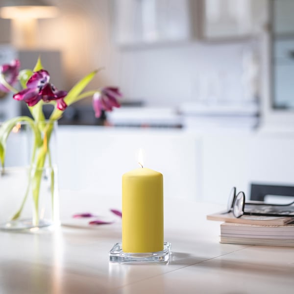 DAGLIGEN - DAGLIGEN Unscented pillar candle, yellow, 14 cm