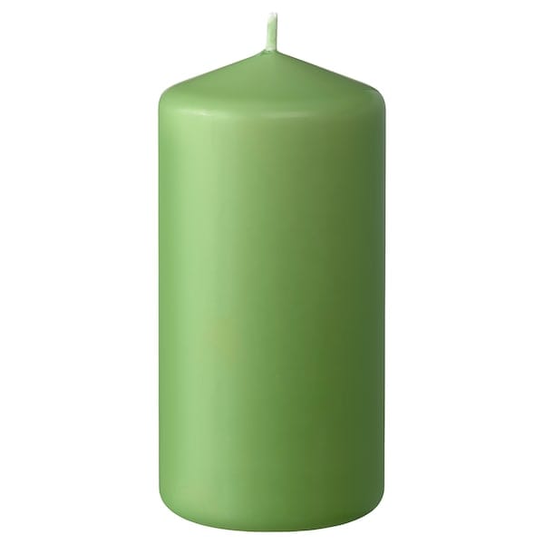 DAGLIGEN - Unscented pillar candle, green, 14 cm