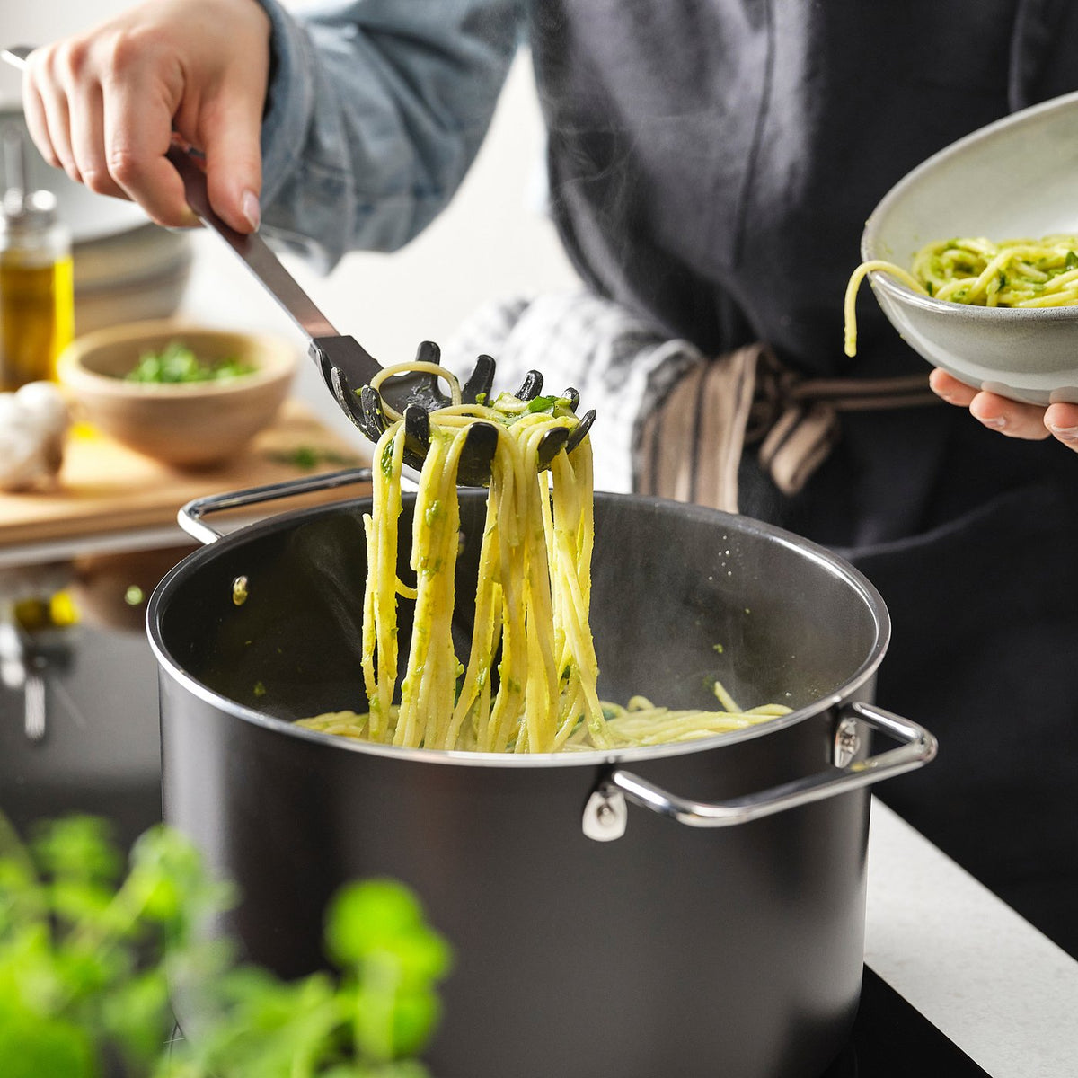 DALAFÅR pasta server, stainless steel/black-grey, 33 cm