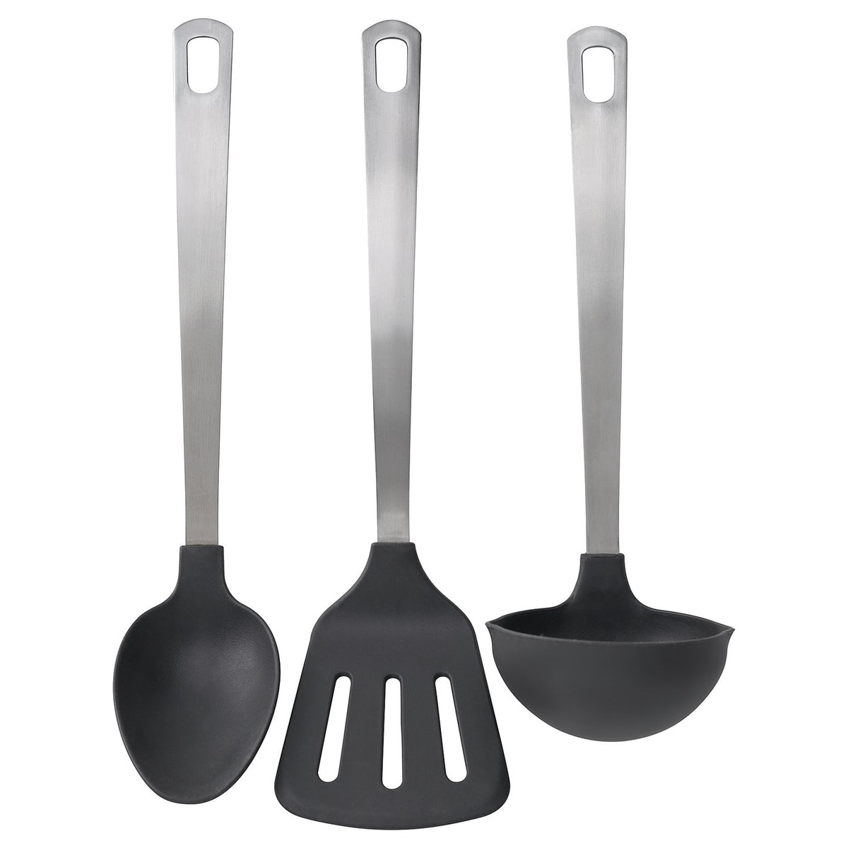 DALAFÅR 3-piece kitchen utensil set, stainless steel/black-grey