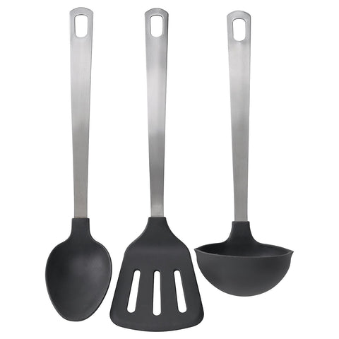 DALAFÅR 3-piece kitchen utensil set, stainless steel/black-grey