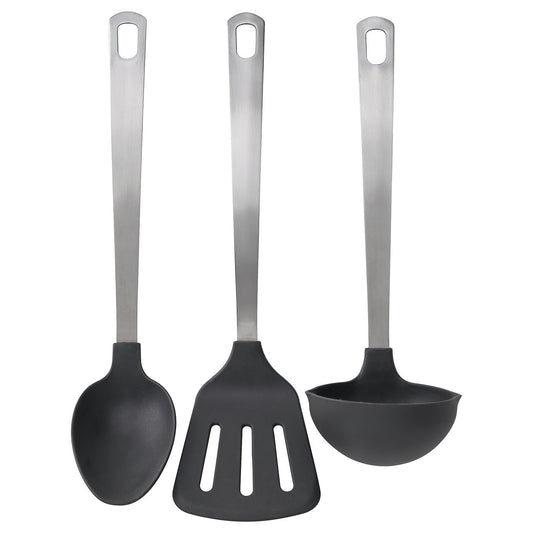 DALAFÅR 3-piece kitchen utensil set, stainless steel/black-grey