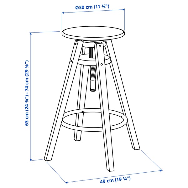 DALFRED - Bar stool, black, 63-74 cm