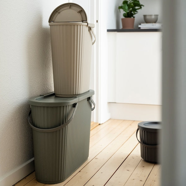 DAMMÄNG - Bin with lid, grey-beige, 26 l