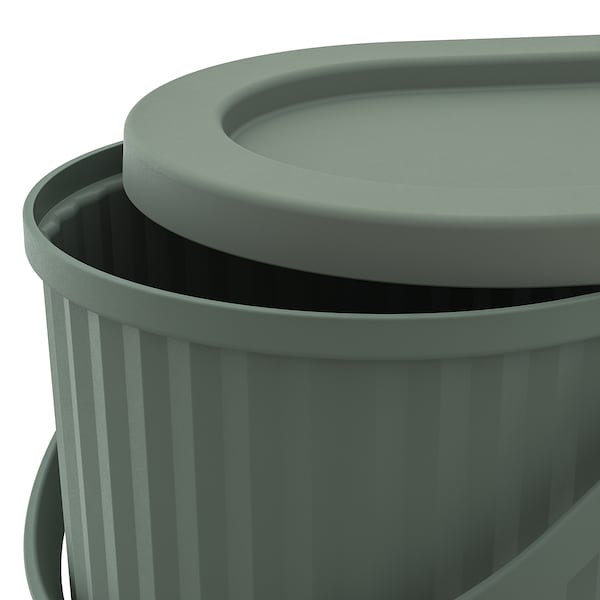 DAMMÄNG - Bin with lid, grey-green, 48 l