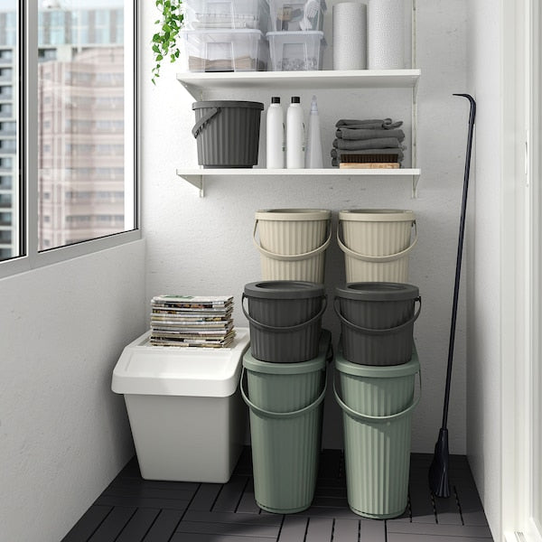 DAMMÄNG - Bin with lid, grey-green, 48 l