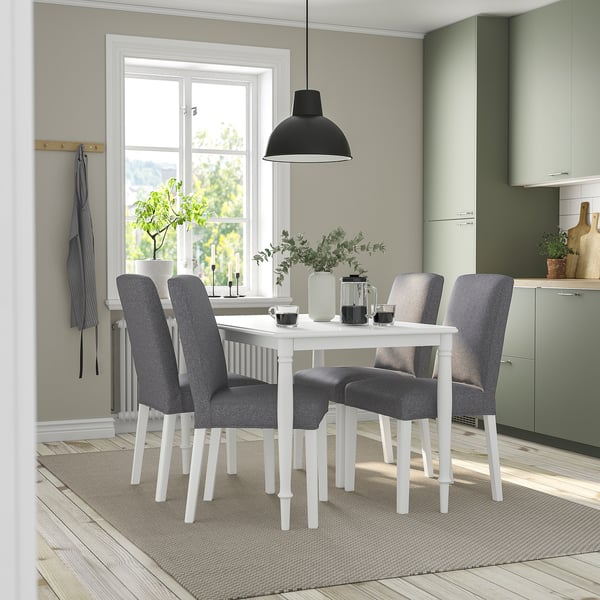 DANDERYD / BERGMUND table and 4 chairs, white/Gunnared medium grey, 130 cm