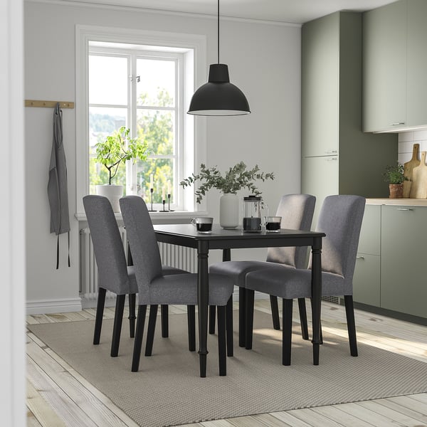 DANDERYD / BERGMUND table and 4 chairs, black/Gunnared medium grey, 130 cm