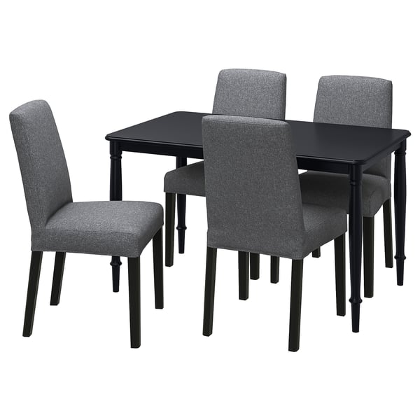 DANDERYD / BERGMUND table and 4 chairs, black/Gunnared medium grey, 130 cm