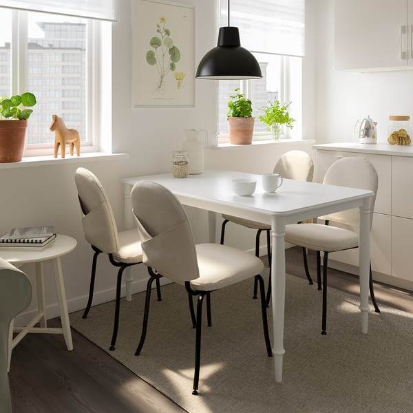 DANDERYD / EBBALYCKE - Table and 4 chairs, white/Idekulla beige,130 cm