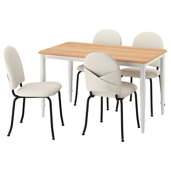 DANDERYD / EBBALYCKE - Table and 4 chairs, white oak veneer/Idekulla beige,130 cm
