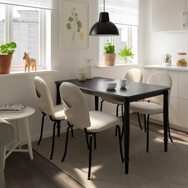 DANDERYD / EBBALYCKE - Table and 4 chairs, black/Idekulla beige,130 cm