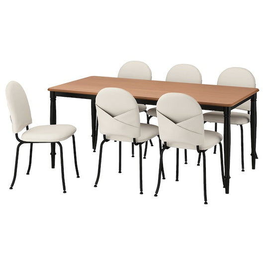 DANDERYD / EBBALYCKE - Table and 6 chairs, black pine veneer/Idekulla beige,180 cm