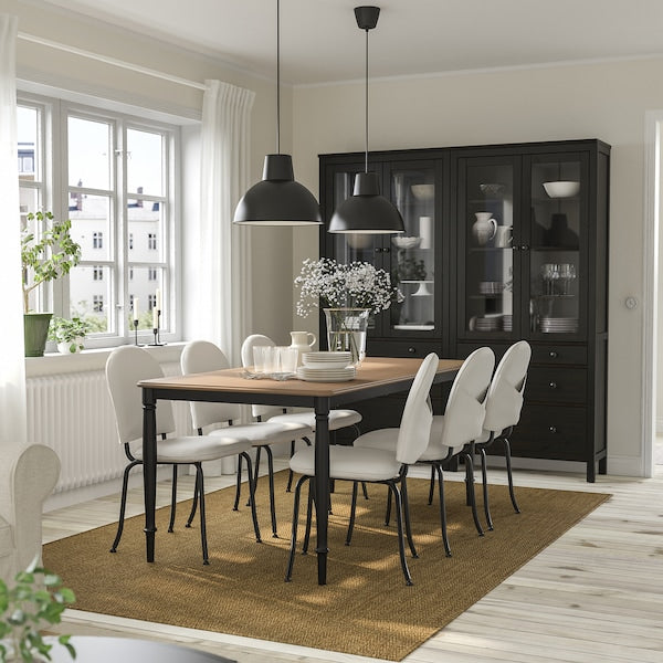 DANDERYD / EBBALYCKE - Table and 6 chairs, black pine veneer/Idekulla beige,180 cm