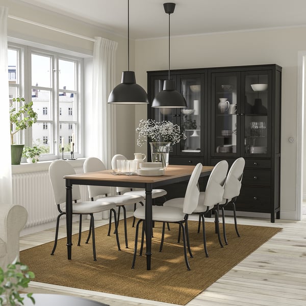 DANDERYD / EBBALYCKE - Table and 6 chairs, black pine veneer/Idekulla beige,180 cm