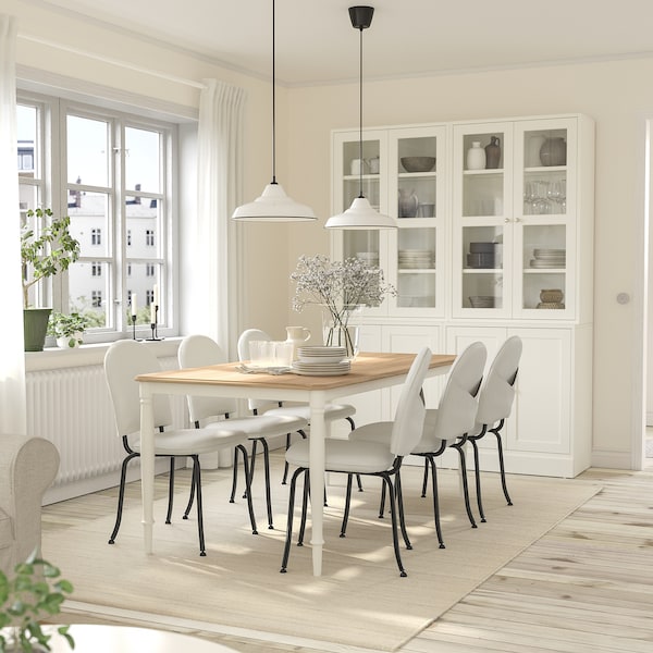 DANDERYD / EBBALYCKE - Table and 6 chairs, white oak veneer/Idekulla beige,180 cm