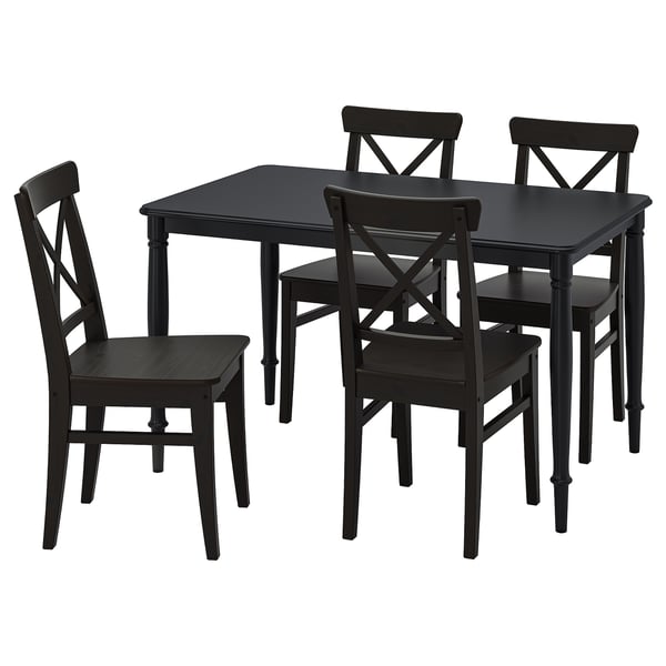 DANDERYD / INGOLF table and 4 chairs, black/brown-black, 130x80 cm