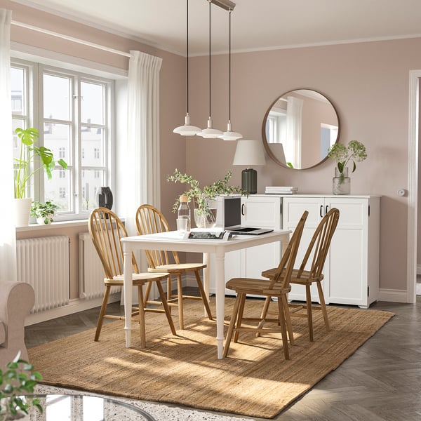 DANDERYD / SKOGSTA table and 4 chairs, white/acacia, 130 cm