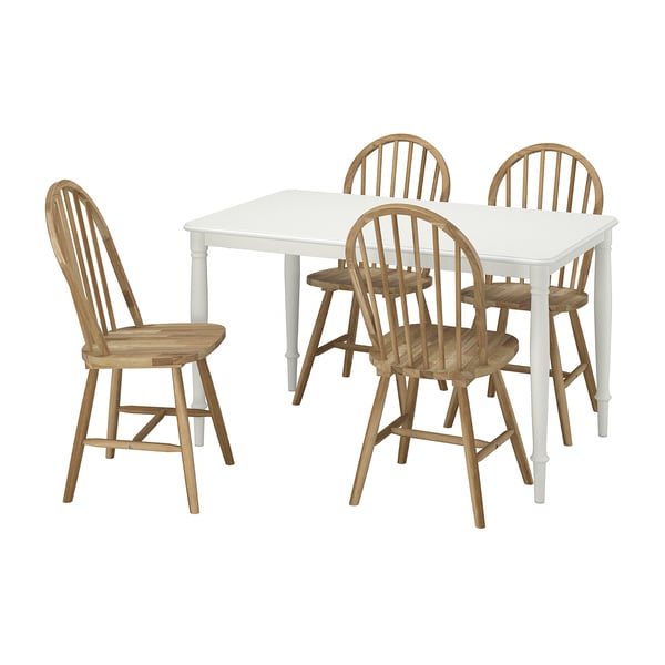 DANDERYD / SKOGSTA table and 4 chairs, white/acacia, 130 cm