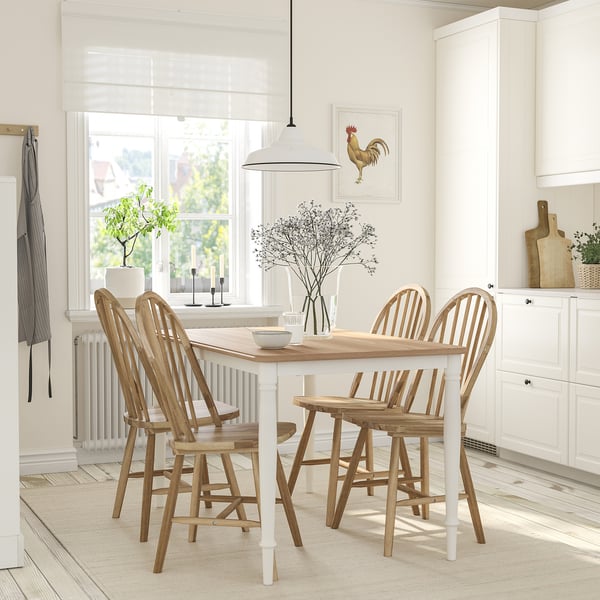 DANDERYD / SKOGSTA table and 4 chairs, oak veneer white/acacia, 130 cm