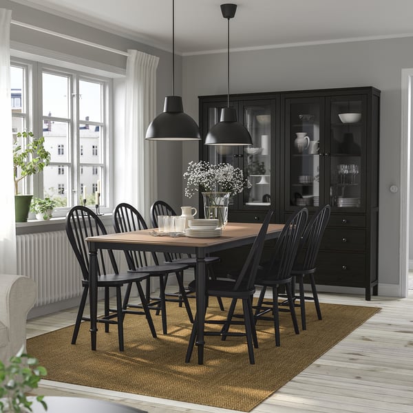 DANDERYD / SKOGSTA table and 6 chairs, pine veneer black/black, 180 cm