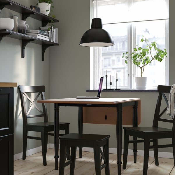 DANDERYD drop-leaf table, pine veneer/black, 74/134x80 cm