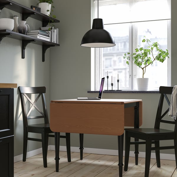 DANDERYD drop-leaf table, pine veneer/black, 74/134x80 cm