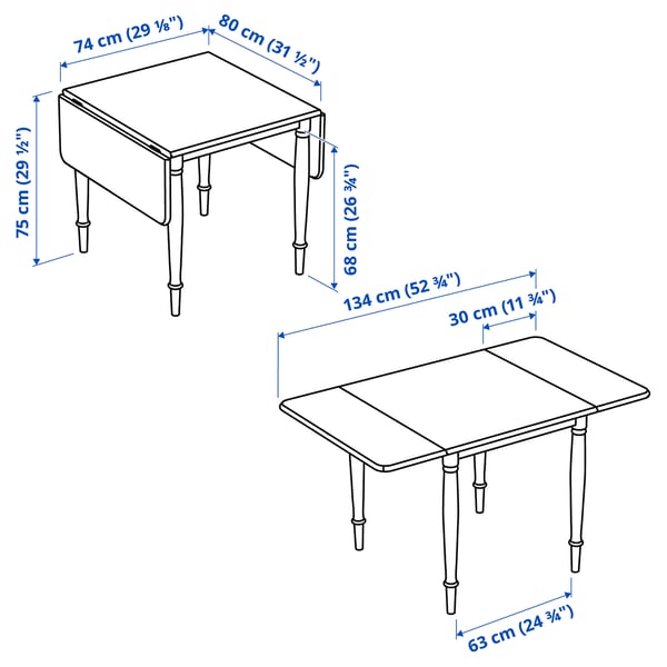 DANDERYD drop-leaf table, pine veneer/black, 74/134x80 cm