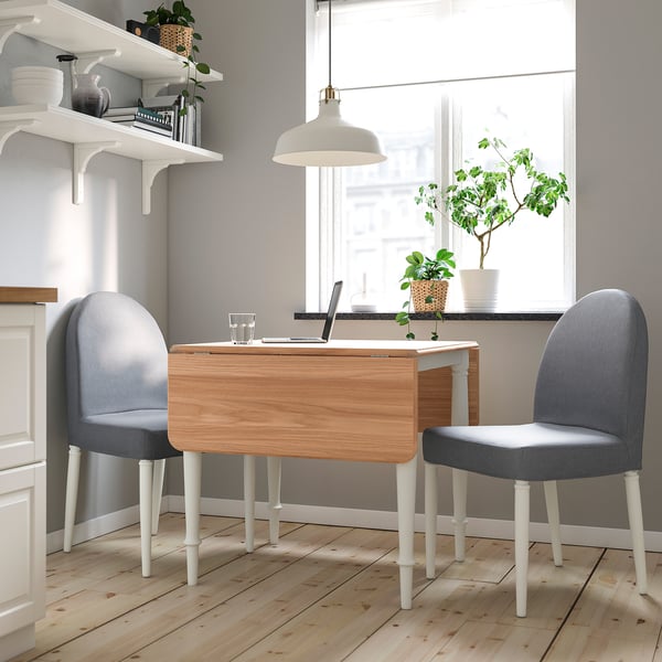 DANDERYD drop-leaf table, oak veneer/white, 74/134x80 cm