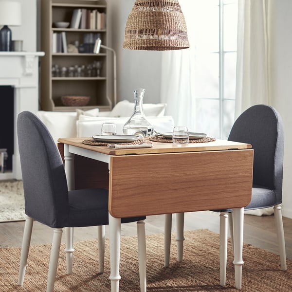 DANDERYD drop-leaf table, oak veneer/white, 74/134x80 cm