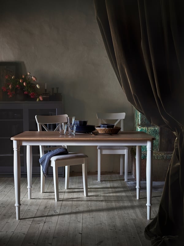 DANDERYD - DANDERYD Dining table, oak veneer/white, 130x80 cm