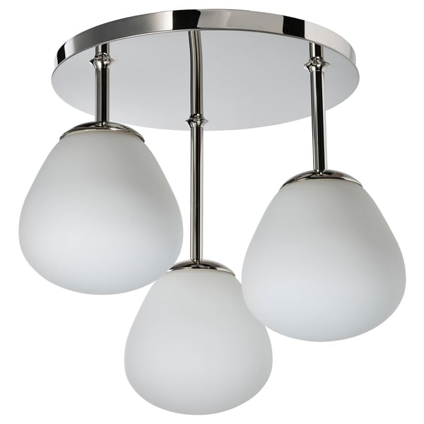 DEJSA ceiling lamp with 3 lamps, chrome-plated/opal white glass, 44 cm