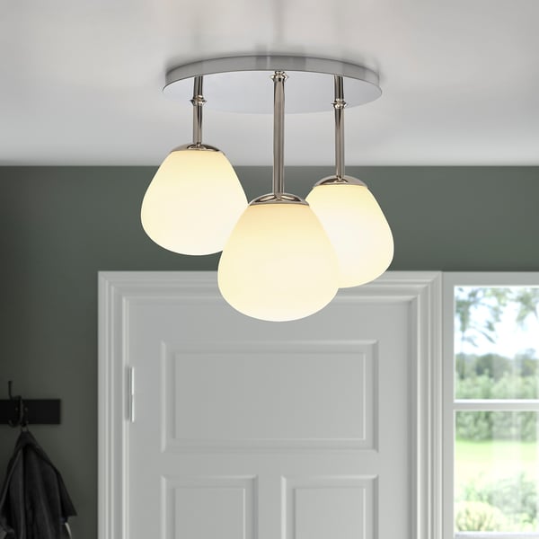 DEJSA ceiling lamp with 3 lamps, chrome-plated/opal white glass, 44 cm
