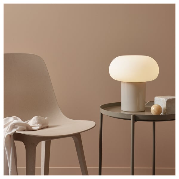 DEJSA table lamp, beige/opal white glass, 28 cm