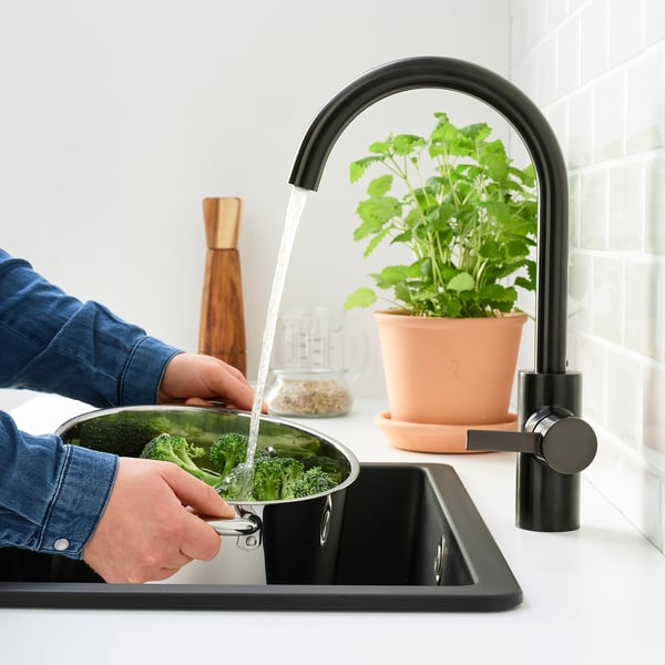DELSJÖN kitchen mixer tap, brushed black metal